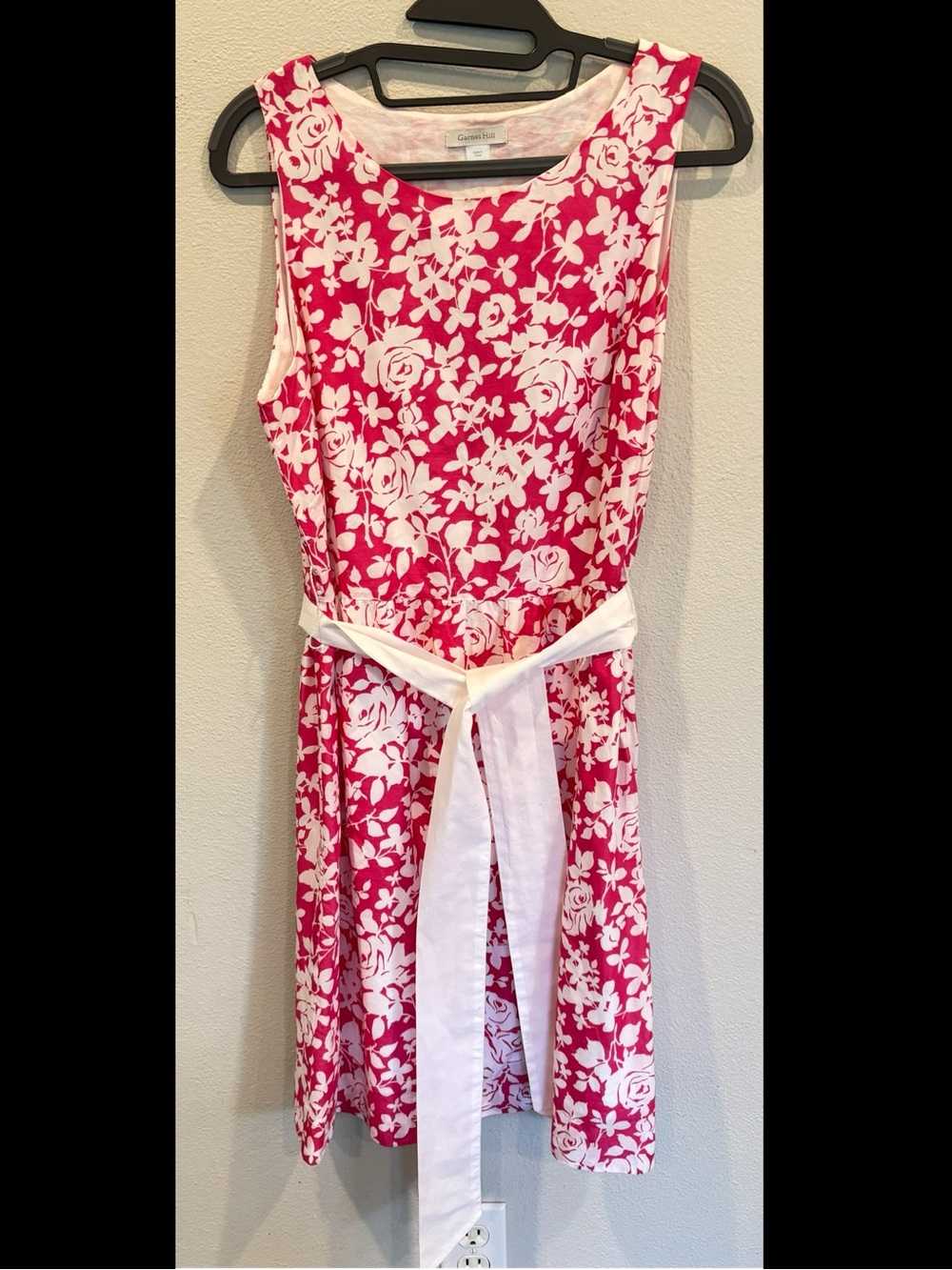 Garnet Hill Pink White Floral Fit & Flare Dress Size 10P Sleeveless Cotton Lined